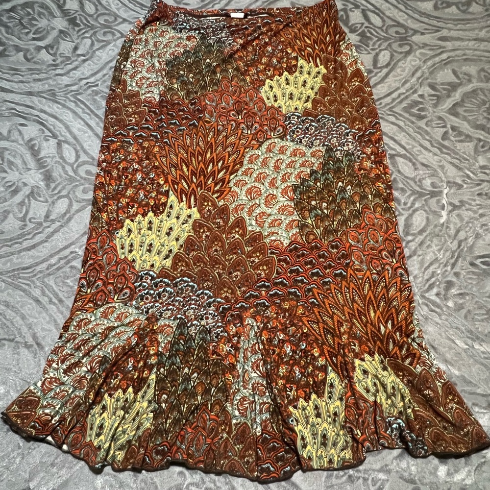 Perseption Brown and Orange Maxi Trumpet Dress